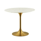 Plata Import Leo Brass Faux Marble 36" Table - Stone-White Faux Marble Top