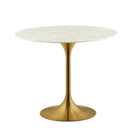 Plata Import Leo Brass Faux Marble 36" Table - Stone-White Faux Marble Top