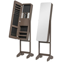 HOMCOM Freestanding Mirror Jewelry Cabinet - 11.75" L x 57.5" W x 14.25" H - Brown-Freestanding jewelry cabinet with stand, ideal for living room, bedroom, powder room, etc. 