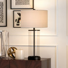 Hudson&Canal - Lampe de table haute Rowan (71 cm) avec abat-jour en tissu - Bronze noirci/blanc-Une finition en bronze noirci fabriquée à la main est appliquée sur la base cylindrique en métal et en verre
