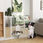 PawHut 30"-52" Extra Wide Pet Gate Barrier with Small Door - 35"H - Black-Adult can open the door with a single hand by sliding the button on both end at the same time and lift