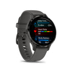 Garmin - Venu 3S - 41mm Lunette Gray en acier inoxydable avec boîtier gris foncé et bracelet en silicone gris foncé-Choisissez votre façon de vous entraîner avec des entraînements animés de force, de cardio, de HIIT, de yoga ou de Pilates, ou créez vos propres entraînements avec notre bibliothèque d'exercices et envoyez-les sur votre montre. Bénéficiez même de plans d'entraînement de course à pied Garmin Coach gratuits pour des distances de 5 km, 10 km ou semi-marathon