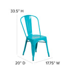 31.5'' Square Crystal Blue Metal Indoor-Outdoor Table Set with 4 Stack Chairs [ET-CT002-4-30-CB-GG]-31.50"W x 31.50"D x 29.50"H