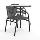 Table ronde en verre et en métal 28 po avec bordure en rotin gris et 2 chaises empilables en rotin gris (TLH-087RD-037GY2-GG)-5