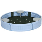 Outsunny Kids Outdoor Sandbox with Cover - Light Blue-Equipped with three semicircular seat boards, allowing kids to have a place to sit . 