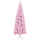 HOMCOM 6' Snow-Flocked Pencil Artificial Christmas Tree with Steel Base - Pink-Natural and healthy appearance with a lovely pink hue 