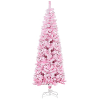 HOMCOM 6' Snow-Flocked Pencil Artificial Christmas Tree with Steel Base - Pink-Natural and healthy appearance with a lovely pink hue 
