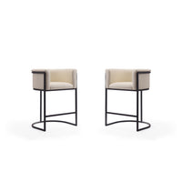 Manhattan Comfort - Cosmopolitan tabouret de comptoir moderne du milieu du siècle de 23,7 po en similicuir crème et noir, lot de 2-Tabouret de comptoir moderne du milieu du siècle avec dossier parfait pour le bar et la cuisine. Ensemble de 2