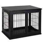 PawHut 26" Wooden Pet Crate Kennel with Double Door Entrance - Black-2 in 1 design, both a dog house and an end table 