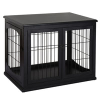 PawHut 26" Wooden Pet Crate Kennel with Double Door Entrance - Black-2 in 1 design, both a dog house and an end table 