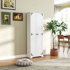 HOMCOM 67" H Farmhouse Pantry Cabinet - Distressed White-Functional storage cabinet features six tiers and two doors 