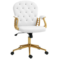 Vinsetto Vanity Office Chair with Button Tufted Backrest and Arms - White-Velvet-feel fabric is beautiful and skin-friendly