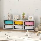 Qaba - Organisateur de rangement pour jouets enfants avec 6 bacs en plastique amovibles, boîte à jouets à 2 niveaux pour trier livres et objets de jeu - blanc-Conception basse permettant aux enfants d'accéder et de ranger eux-mêmes  
