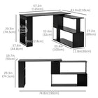 HOMCOM - Bureau en l - 47,25 po L x 43,25 po l x 29,25 po H - noir-Étagère en forme de S à 2 niveaux et étagère latérale à 3 niveaux offrant un espace supplémentaire pour les livres, dossiers, équipements, papiers, etc.