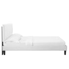 Modway Peyton Performance Velvet Full Platform Bed with Black Wood Legs - White-Wood Slat Support System