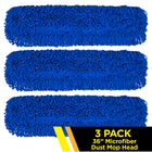 Gritt Commercial Microfiber Looped Dust Mop Pad Head - 36" x 5" - Blue - 3 Pack-Easily launderable for increased longevity