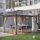 Outsunny - Abri de jardin 10' x 12' avec toit en panneaux de polycarbonate - brun foncé et beige-Des rideaux zippés amovibles s'ajustent pour offrir un espace intime ou un environnement aéré.
