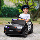 Qaba Kids 12V Electric Ride-on Police Car with Remote Control - Black-Features music, horn, siren, and lights for interactive fun 