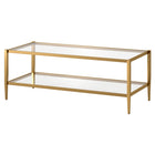 Hudson&Canal - Table basse rectangulaire Hera 45" de largeur avec étagère en verre - Laiton antique-Le dessus a une capacité de poids de 50 lb, l'étagère peut supporter 40 lb
