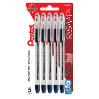 Pentel R.S.V.P. Ballpoint Stick Pen – 0.7mm – Blue – 5 Pack-Ergonomically designed Rubber Comfort Zone grip