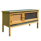 PawHut 45" W Wooden Rabbit Hutch with Slide-Out Tray and Openable Roof - Natural-Constructed of hardwood and finished with paint for durability 