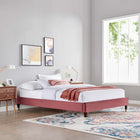Modway - Harlow Performance Velvet Cadre de lit plateforme Queen, Rose poussiéreuse-Pieds en bois avec manchons en métal doré