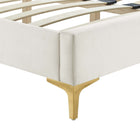 Modway Yasmine Channel Tufted Performance Velvet Full Platform Bed with Gold Metal Legs - White-Wood Slat Support System