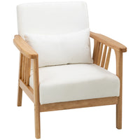 HOMCOM Accent Chair with Cushioned Seat and Back for Bedroom - Cream White-The natural wood frame with a velvet-touch surface brings a time-worn charm to your favourite space
