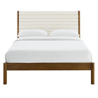 Modway Olea Channel Tufted Boucle Solid Wood Full Platform Bed - Feather Walnut-No Box Spring Needed