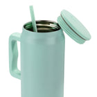 General Supply Goods + Co - Gobelet géant en acier inoxydable - 1,35 L - Menthe-Couvercle dévissable avec paille réutilisable assortie pour boire facilement