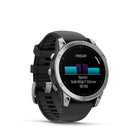 Garmin - fēnix E – 47 mm, acier inoxydable AMOLED avec bracelet en silicone noir-Naviguez même dans les environnements les plus difficiles grâce à la prise en charge multi-GNSS (GPS, GLONASS et Galileo) ainsi qu'aux capteurs intégrés pour boussole à 3 axes, gyroscope et altimètre barométrique