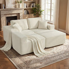 HOMCOM - Canapé sectionnel modulaire en forme de L avec assise profonde - blanc crème-Le tissu en velours côtelé doux offre une esthétique chaleureuse et rétro   