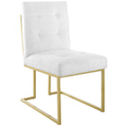 Modway Privy Gold Stainless Steel Upholstered Fabric Dining Accent Chair - Gold/White-Glam Deco Dining Chair