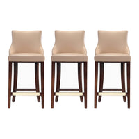 Manhattan Comfort Shubert 22.64" Modern Leatherette Upholstered Barstool - Tan - 3 Pack-Modern Barstool with Backseat Perfect for Bar and Kitchen Use. Set of 3
