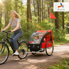 Aosom - Remorque double pour vélo enfant avec cadre en acier et harnais de sécurité 5 points - Rouge-Cadre en acier pour une structure solide et sécurisée, avec un connecteur en acier pour la roue arrière de votre vélo 