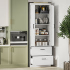 HOMCOM 67" H Tall Kitchen Pantry Cabinet with Adjustable Shelves - Cream White Wood Grain-Two 3-level adjustable shelves offer customizable storage 