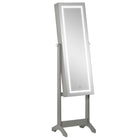 HOMCOM Lockable Mirror Jewelry Cabinet with LED Light - 18" L x 14.25" W x 59.75" H - Grey-Full-length mirror to get ready in, the angle is adjustable to suit you 