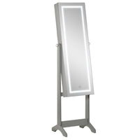HOMCOM Lockable Mirror Jewelry Cabinet with LED Light - 18" L x 14.25" W x 59.75" H - Grey-Full-length mirror to get ready in, the angle is adjustable to suit you 