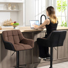 HOMCOM - Tabourets de bar pivotants réglables en tissu capitonné - brun - paquet de 2-Le repose-pieds empêche vos jambes de pendre 
