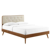 Modway Bridgette Wood Queen Platform Bed with Splayed Legs - Walnut Beige-Queen Platform Bed Frame