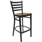 Flash Furniture HERCULES Series Black Ladder Back Metal Restaurant Barstool - Mahogany Wood Seat-Metal Barstool
