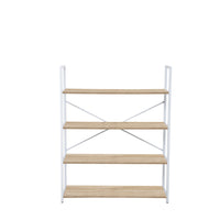 Simply 4-Tier Bookcase - White-Metal frame with wood grain shelves