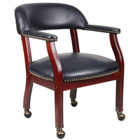 Nicer Furniture - chaise d'invité traditionnelle en cuir vinyle - noir - avec roulettes-Fauteuil polyvalent de style classique pour le bureau, le bureau, le salon ou la salle de conférence