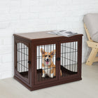 PawHut - Cage pour chien en bois 26 po, caisse pour animal, niche avec double porte d'entrée - brun-Style moderne, peut être combiné avec vos autres meubles 