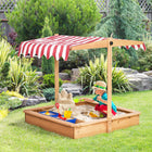 Outsunny Kids Square Wooden Sandbox with Adjustable Canopy - 42" x 42"-It can hold up to 352 lbs (160 kg) of sand 