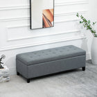 HOMCOM - Banc d’entrée en tissu lin avec pieds en bois - gris-Le large dessus s’ouvre pour révéler un espace de rangement supplémentaire   