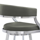Armen Living Saturn 26" Counter Height Swivel Bar Stool in Grey Faux Leather & Brushed Stainless Steel-6