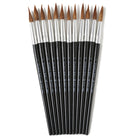 Charles Leonard Water Color Paint Brushes - Round Pointed Tip - #12 - 1.06" - Camel Hair - Black Handle - 6 Packs of 12-Pointed round head brushes