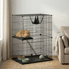 PawHut 2-Tier Cat Cage Indoor with Hammock - Cushions for 1-2 Kittens-Large doors allow easy interaction and feeding every day
