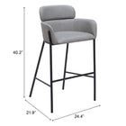 Zuo Bremor Barstool - Slate Grey-3 year limited warranty